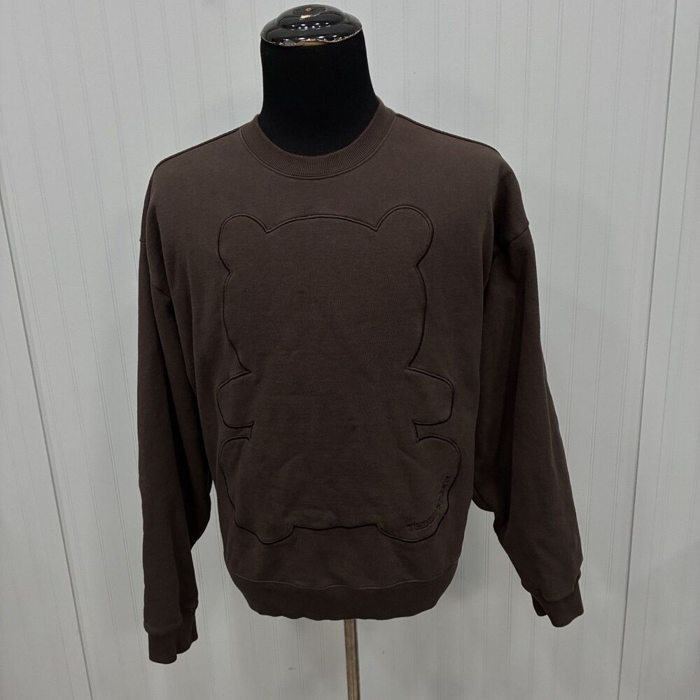 Teddy Fresh Men's Large Brown Embroidered Bear Long Sleeve Pullover Sweatshirt